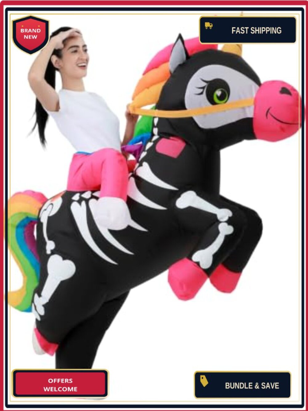 Inflatable Unicorn Costume Adult Blow Up Ride On Halloween Cosplay Party